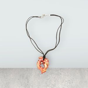 Intertwined Dolphin Pendant Necklace with Black Chord Red/Gold Women